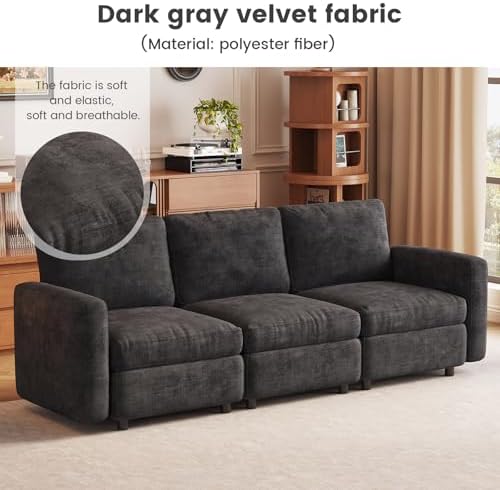 Miuuod 3-Seat Modular Sofa Couch Grey with Ergonomic Cushions, Convertible Sleeper Sectional for Living Room Bedroom Apartment, Cloud Futon Lounge Furniture Set for Small Spaces