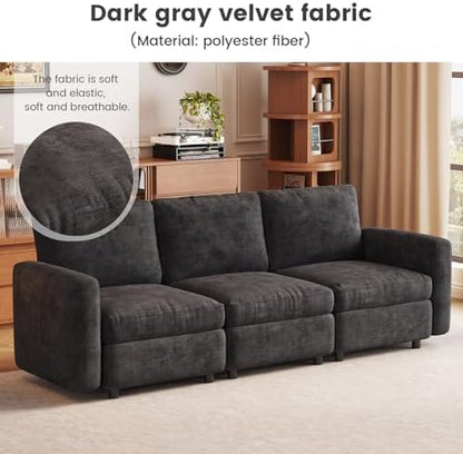 Miuuod 3-Seat Modular Sofa Couch Grey with Ergonomic Cushions, Convertible Sleeper Sectional for Living Room Bedroom Apartment, Cloud Futon Lounge Furniture Set for Small Spaces