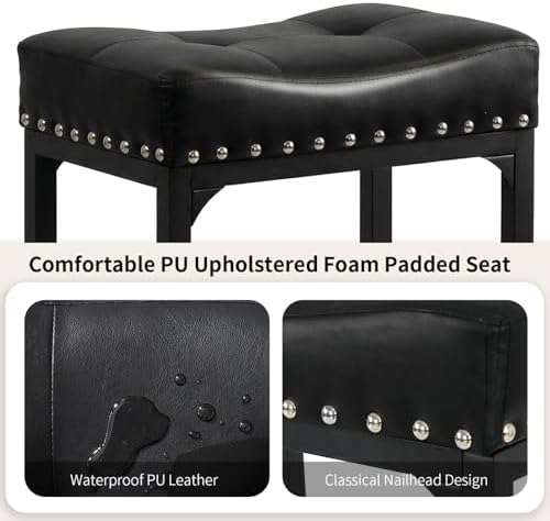 Black Bar Stools Set of 3, Counter Height Bar Stools for Kitchen Island