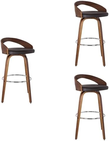 Armen Living Sonia 26" Counter Height Swivel Brown Faux Leather and Walnut Wood Bar Stool - Set of 3