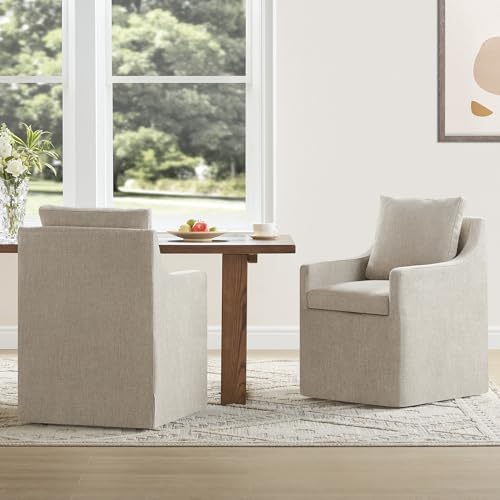 KISLOT Upholstered Dining Chairs Set of 2 with Casters, Sand