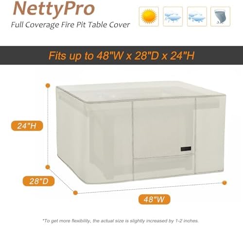 NettyPro Fire Pit Table Cover Rectangular Waterproof, 48x28 inch