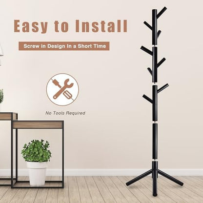 8-Hook Freestanding Coat Rack 3 Adjustable Heights Sturdy Black