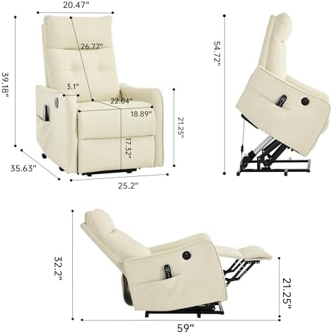 Power Lift Recliner Chair with Vibration Massage and Heat for Petite Elderly, Small Lift Chair with Side Pocket Remote Control, Infinite Position, Faux Leather Beige