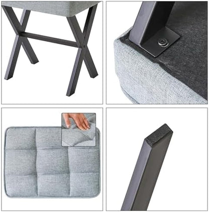 IBUYKE Square Makeup Stool with X-Leg, Linen Vanity Chair, Blue Gray LG-70L