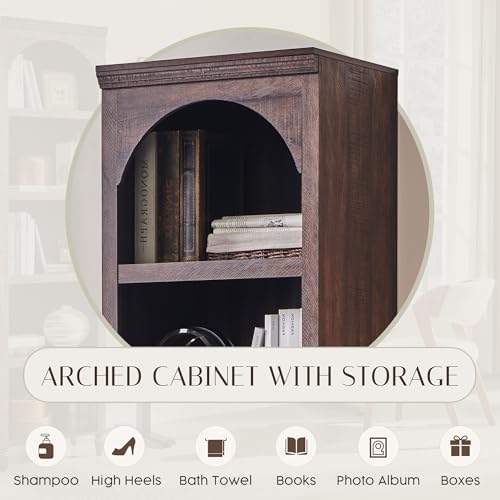 IFBUY 76" Arched Bathroom Storage Cabinet, Narrow Arched Cabinet, Brown
