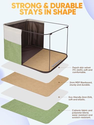 BALEINE 2 Pack Fabric Closet Storage Bins for Shelves, Linen Closet Organizers and Storage, Decorative Baskets for Organizing, Shelf, Clothes, Home, Office (Green, 14''x10''x8.5'')