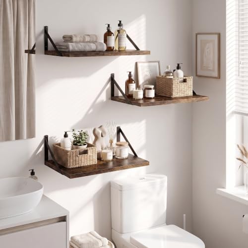 Dreamland Wall Mounted Floating Shelves Set of 3, 16x12, Rustic Brown