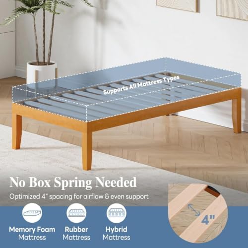 OLIXIS Twin Size Bed Frame, Wooden Platform Bed Frame, 12 Inch Tall