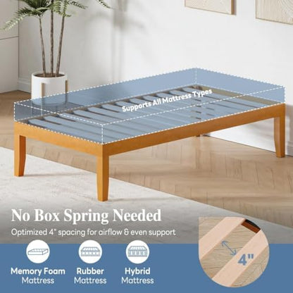 OLIXIS Twin Size Bed Frame, Wooden Platform Bed Frame, 12 Inch Tall