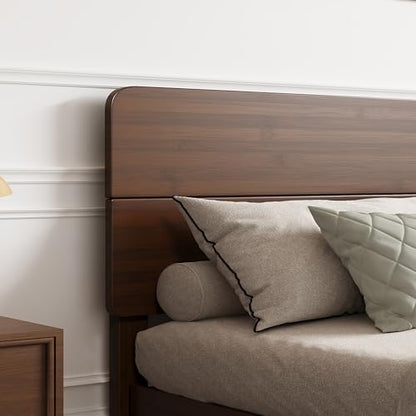 BOSRII 14" Queen Size Bamboo Wood Platform Bed Frame with Headboard, Walnut
