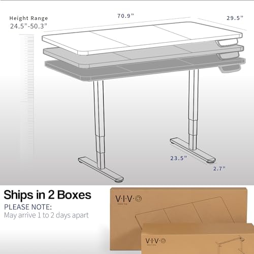 VIVO Electric Dual Motor Standing Desk, 71" x 30" Black/Vintage Brown Top