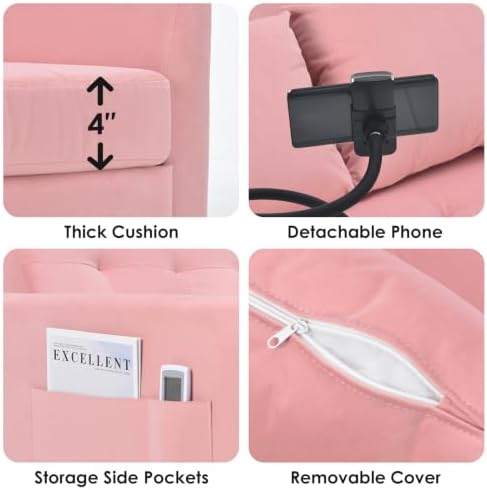 3 in 1 Convertible Pull Out Sleeper Couch Sofa Bed, Pink