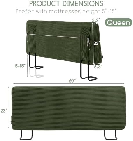 HIGOGOGO Headboard Easy Assembly Required, Corduroy Fabric, Queen, Green