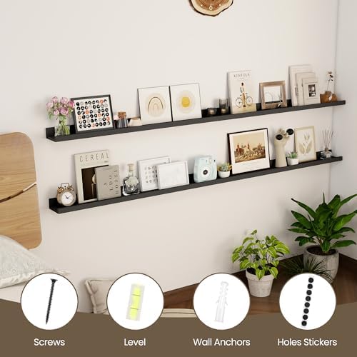 72 Inch Floating Shelves, Black Picture Ledge Shelf Set of 2