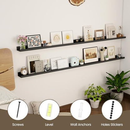 72 Inch Floating Shelves, Black Picture Ledge Shelf Set of 2