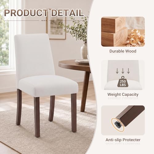 MALOL Upholstered Kitchen Chairs Set of 6, Modern Kitchen Chairs with High Back, Padded Fabric Dining Room Chair with Solid Wood Legs for Restaurant/Cafe/Home, Light Beige