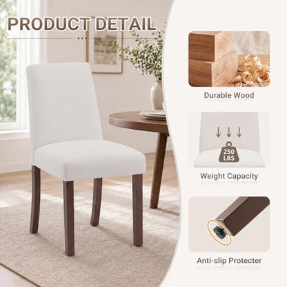 MALOL Upholstered Kitchen Chairs Set of 6, Modern Kitchen Chairs with High Back, Padded Fabric Dining Room Chair with Solid Wood Legs for Restaurant/Cafe/Home, Light Beige