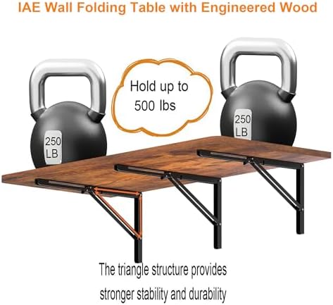 IAE 55x22in Floating Fold Desk,Wall-Mounted Folding Computer Table,Rustic