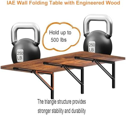 IAE 55x22in Floating Fold Desk,Wall-Mounted Folding Computer Table,Rustic