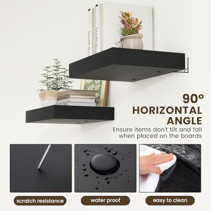 FLYJOE 12 Inch Deep Floating Shelves, 16 Inch Black Wall Shelves Set of 2