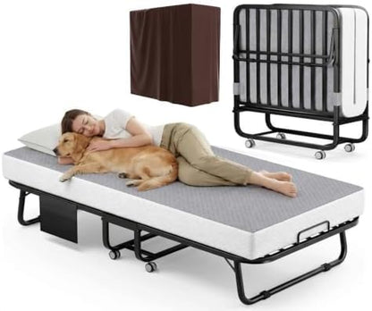 Decofy 75"x38" Folding Bed with Mattress Rollaway Beds on Wheels10 Tubes