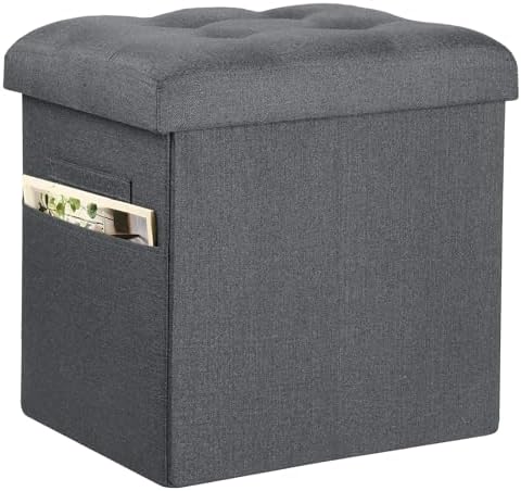 Storage Ottoman, Upgraded 17" High Folding Linen Foot Rest Dark Grey
