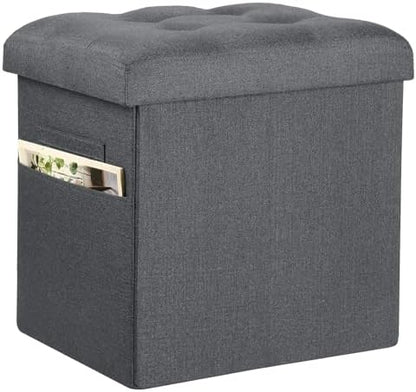 Storage Ottoman, Upgraded 17" High Folding Linen Foot Rest Dark Grey