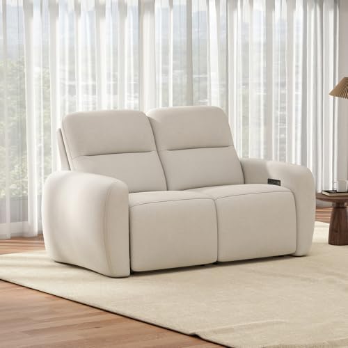 Bonzy Home Power Recliner Loveseat Sofa, Overstuffed Reclining Couch with USB and Type-c Charge Ports, Recliner Love Seat Couches for Living Room, Home Theater, RV (Beige, Fabric)