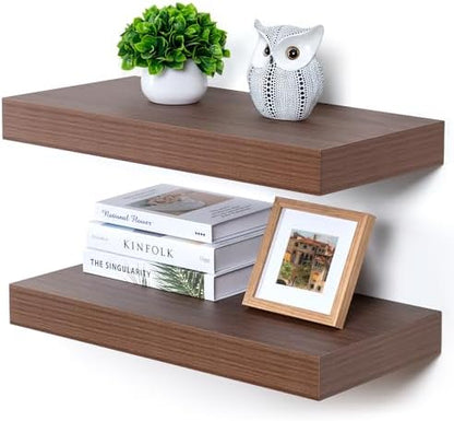 FLYJOE Deep Floating Shelves, 24'' x 12'' Walnut Shelves for Wall Set of 2