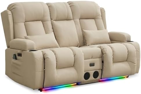 URRED Wall Hugger Power Recliner Sofa with Massage and Heat，Beige
