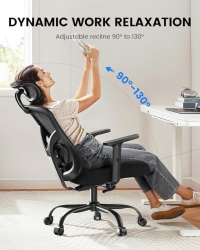 NOBLEWELL Ergonomic Office Chair with Padded Lumbar Support, 2D Headrest, Adjustable Armrests, Upgraded Contoured Seat Cushion, 130° Rocking Tilt, Computer Gaming Chair for Home Office, Pack of 2