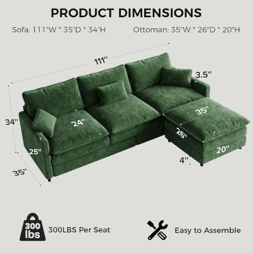 Modular Sofa Cloud Couch Sectional Couches for Living Room, Green
