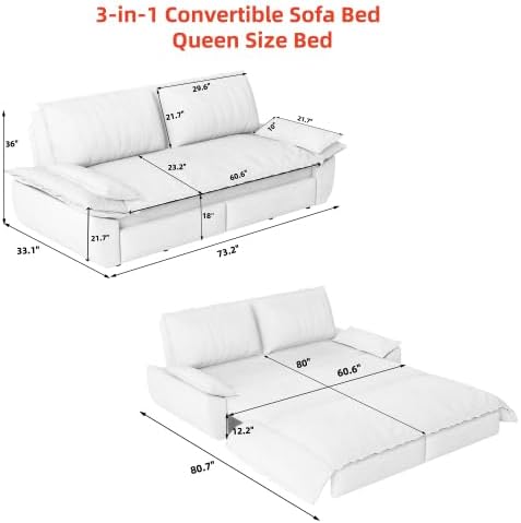 NicBex 73.2" Queen Pull Out Sofa Bed, 3-in-1 Convertible Futon Sleeper Sofa with Pillow Armrest, Modern Velvet Multi-Functional Couch Bed for Small Space, Apartment, Bedroom, Living Room, Blue