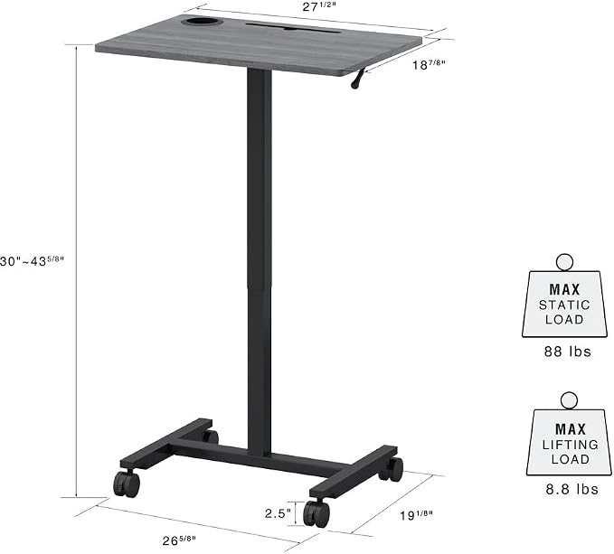 Lorell Height-Adjustable Mobile Desk