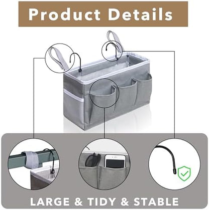 Kanrichu Bedside Caddy Hanging Storage Bag, Organizer Baskets with Pockets for Bunk Bed Accessories, Loft & Dorm Rooms Chair Bed Rails (Gray-3pcs)