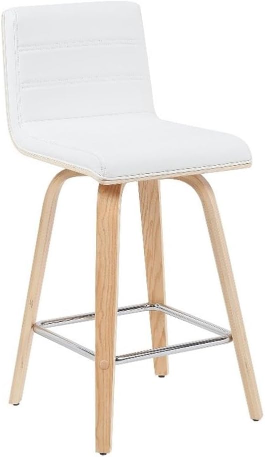 Vienna Modern Counter Height Swivel Bar Stool with White Faux Leather Seat and Patterned Oak Wood Frame Set of 3