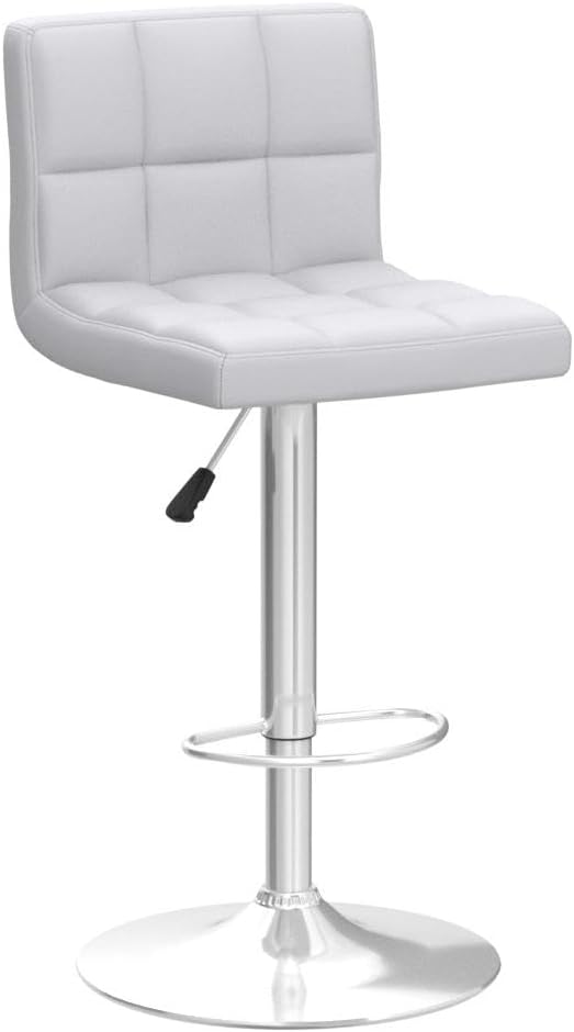 Furniwell Bar Stools Modern Pu Leather Swivel Adjustable Barstools Armless Counter Height Swivel Bar Stool Synthetic Leather Height Square Barstool with Set of 2 (White)