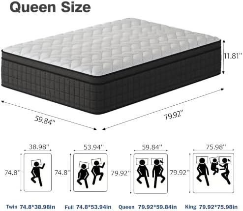 Holidaymoon Queen Mattress 12 Inch, Memory Foam Hybrid Pocket Spring Medium Firm in a Box, Cooling Breathable Bedding for Home Bedroom（12 Queen）