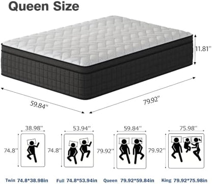 Holidaymoon Queen Mattress 12 Inch, Memory Foam Hybrid Pocket Spring Medium Firm in a Box, Cooling Breathable Bedding for Home Bedroom（12 Queen）
