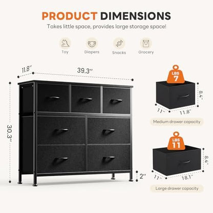 Sweetcrispy 7 Drawer Black Fabric Dresser for Bedroom, Closet Organizer