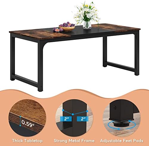 LITTLE TREE 70.9 Inch Large Dining Table Rectangular Kitchen Furniture for 6 to 8 People, Brown+Black