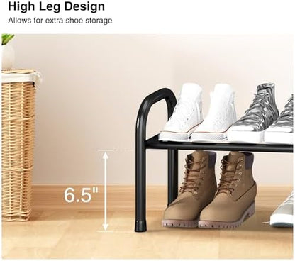 Long Expandable Shoe Rack 1-Tier, Adjustable Length 33.7”–47.5” Shoe Organizer, Metal Shoes Storage Shelf, Holds Up to 12 Pairs, Non-Slip Feet, for Closet, Entryway, Hallway, Front Door, Black