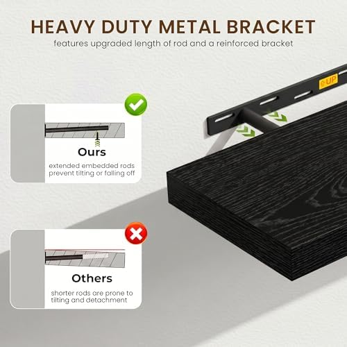 FLYJOE 32 Inch Floating Shelves, 12'' Deep Black Shelves for Wall Set of 2