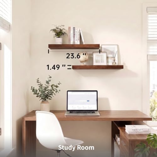 Wooden Floating Shelves for Wall, Walnut Wood, 24 Inch, Set of 2