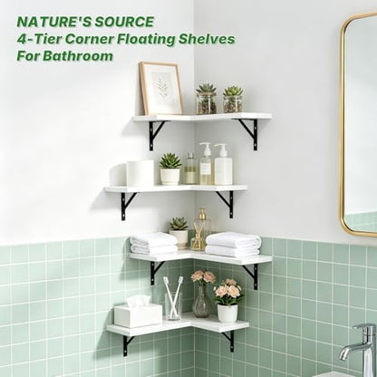 NATURE'S SOURCE Corner Floating Shelves Wall Mounted, White, Set of 4