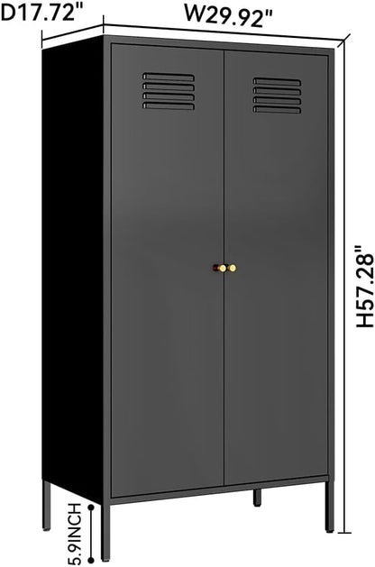 2 Door Metal Cabinet with Hanging Rod and 2 Freely Adjustable Shelves,Storage Locker Cabinet Closet for Office,Garage (Black)