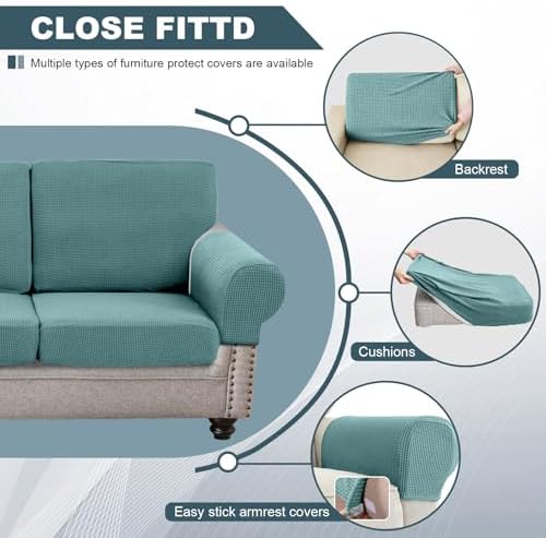 UNBBRRL Seat Cushion Cover and Back Covers for Corner Sofa Stretch Jacquard, Non Slip L Shaped Sofa Slipcover with Storage Ottoman, Sectional Couch Cover for Chaise Lounge (Lake Green,39 x 69 x 6”)