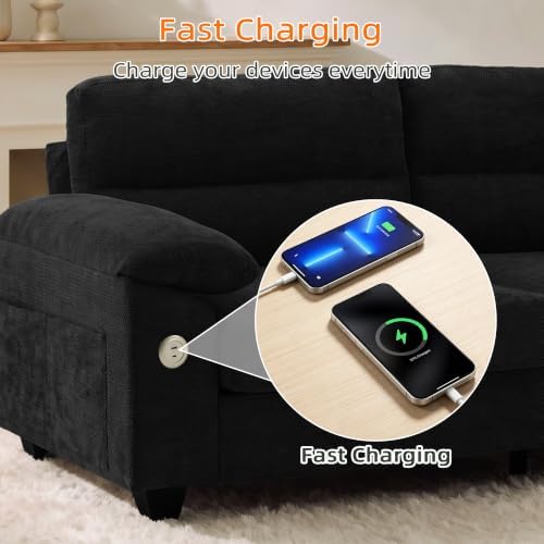 87" Oversized 3-Seater Couch, Comfy Sofa for Living Room with Fast Charging