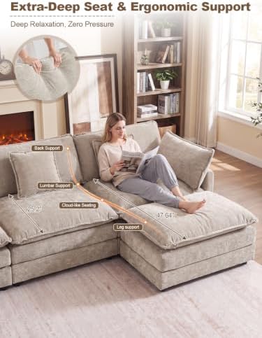 Loveseat Sofa Cloud Sofa Couch, 2 Seat Deep Seat L Shaped Couch